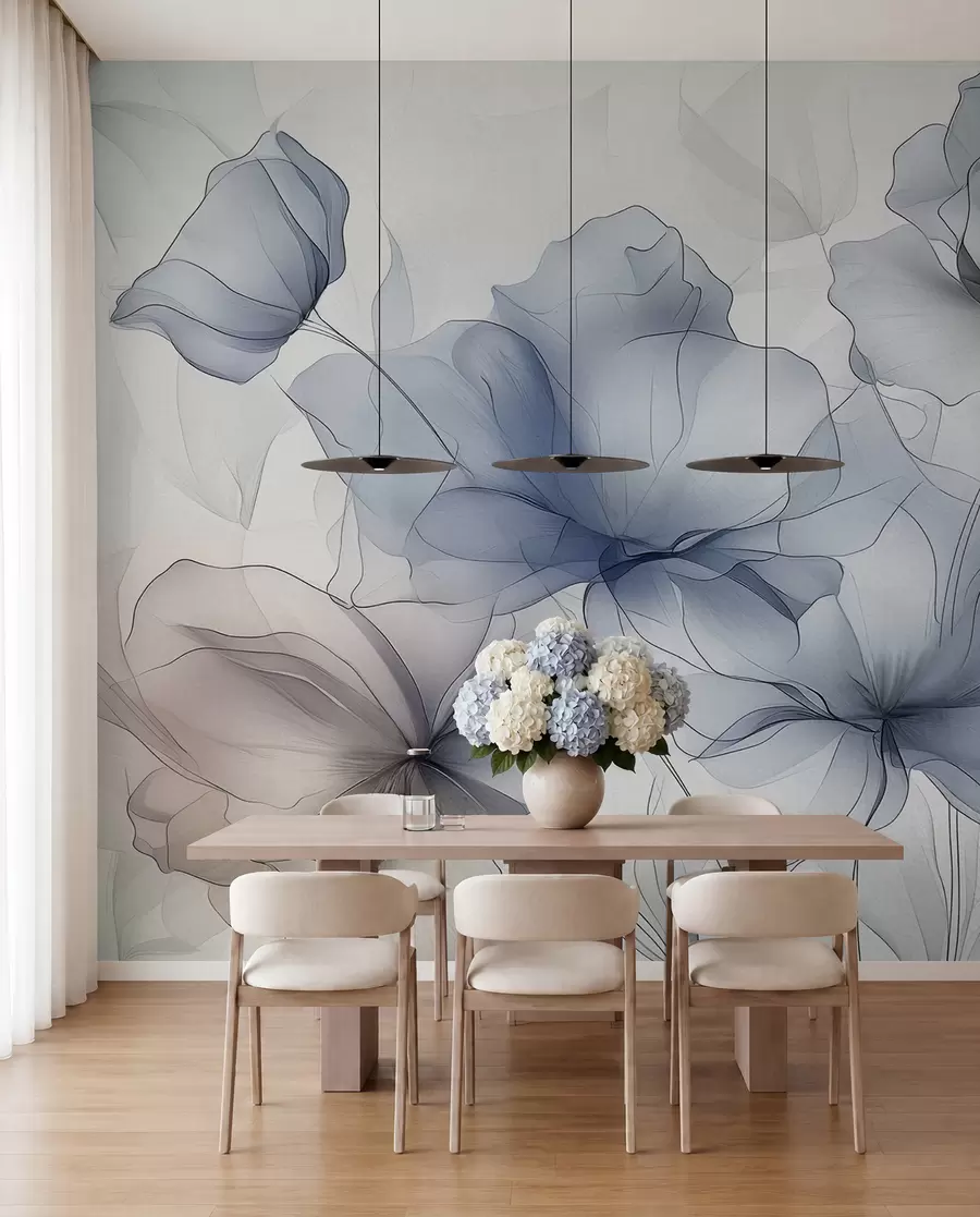 wall murals Abstract flowers on a concrete wall w01037