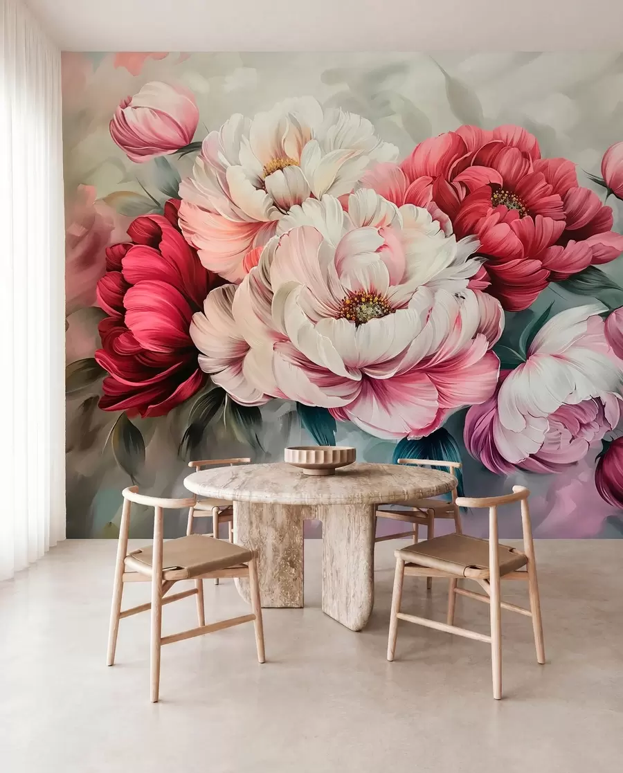 wall murals A large bouquet of peonies w01038