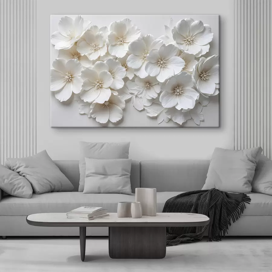 wall murals White flowers with delicate petals arranged in a beautiful floral pattern against a light background s40548