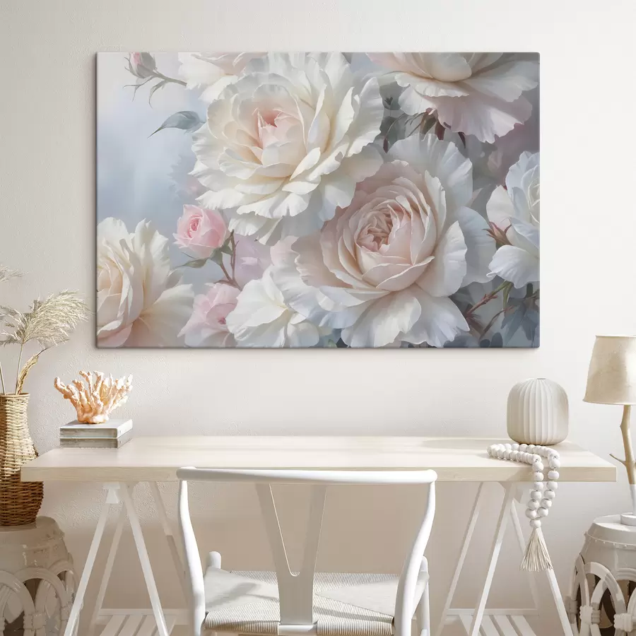 wall murals Soft, delicate white and pink roses with blurred background s40562