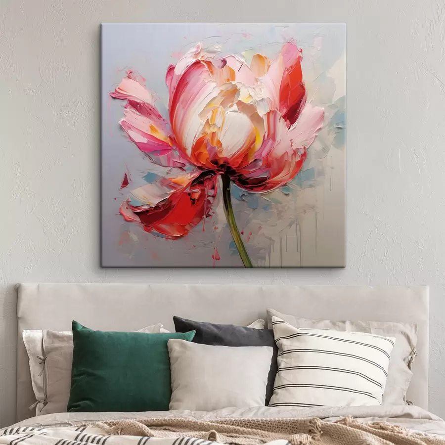 wall murals Blooming tulip, red, pink, grey color s40519
