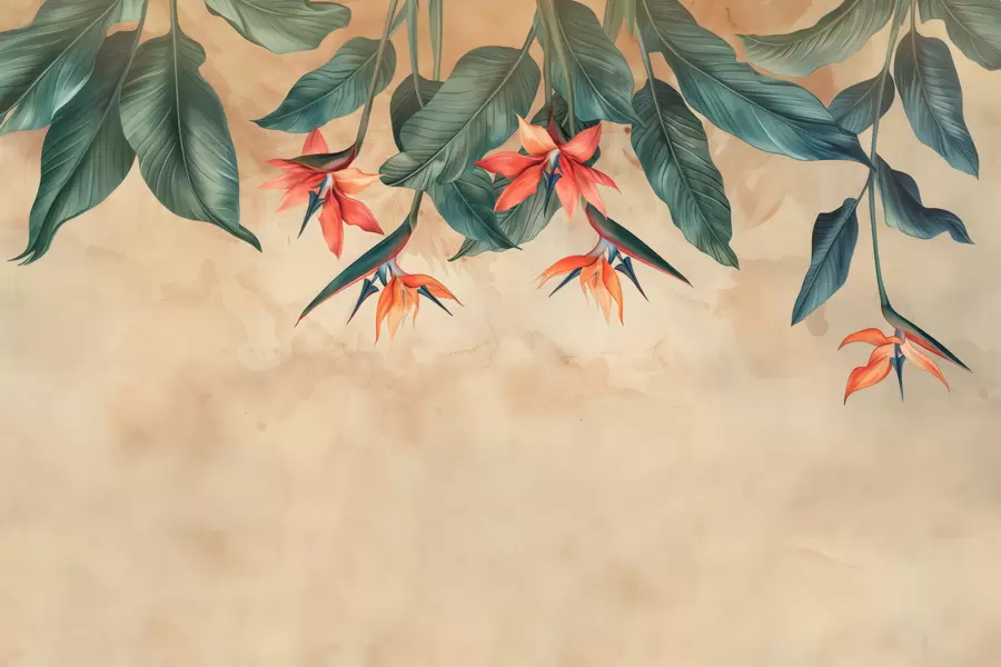 Wall Mural Photo Wallpaper Tropical bloom on beige watercolor background w01485