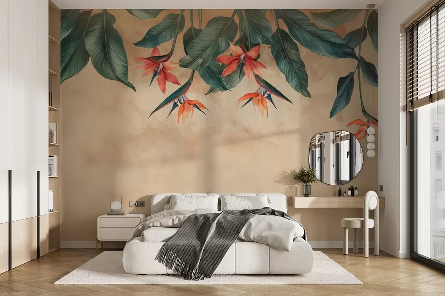 Wall Mural Photo Wallpaper Tropical bloom on beige watercolor background w01485