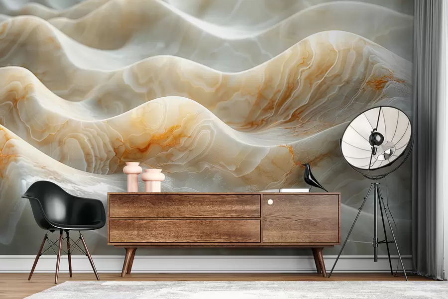 Wall Mural Photo Wallpaper Waves of marble in beige colors w01488
