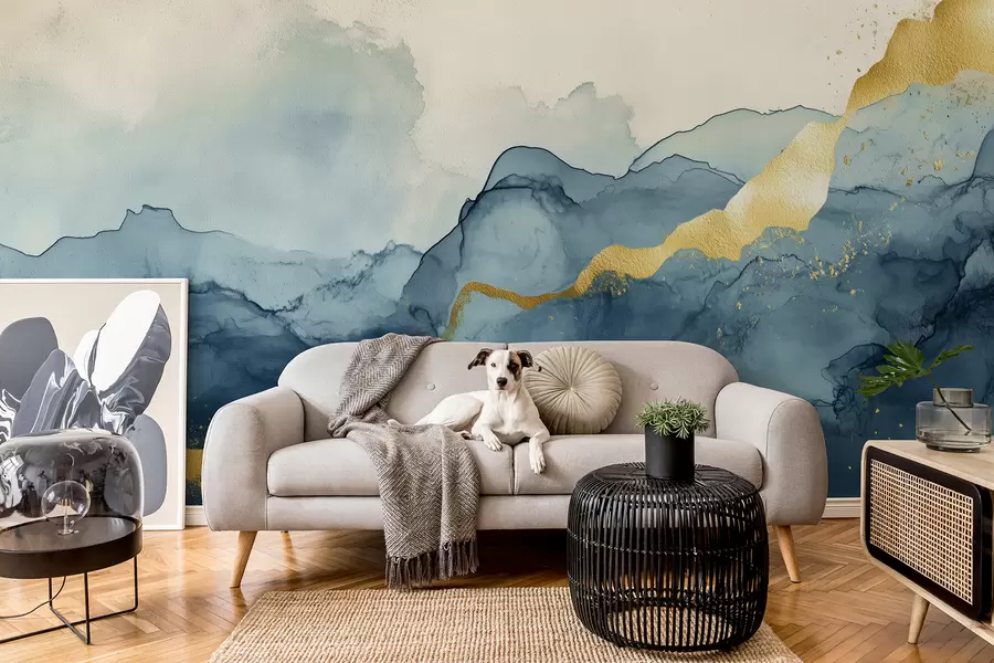 peintures murales Composition aquarelle bleue vintage avec accent w01362