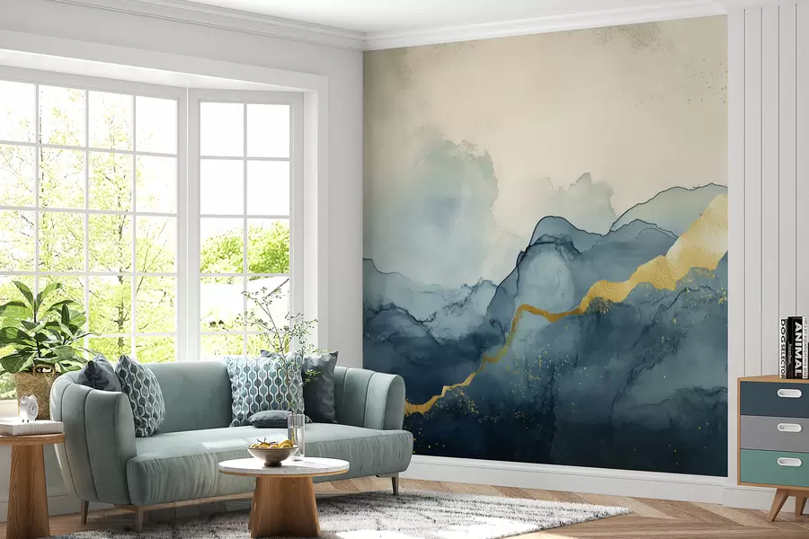 peintures murales Composition aquarelle bleue vintage avec accent w01362