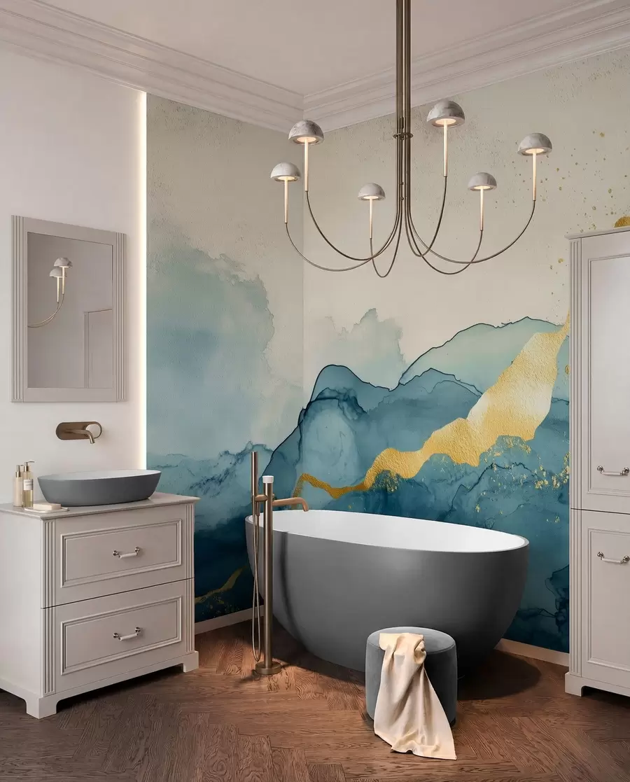 peintures murales Composition aquarelle bleue vintage avec accent w01362