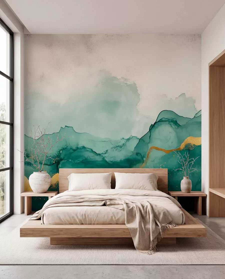 peintures murales Composition aquarelle vintage émeraude w01362v1