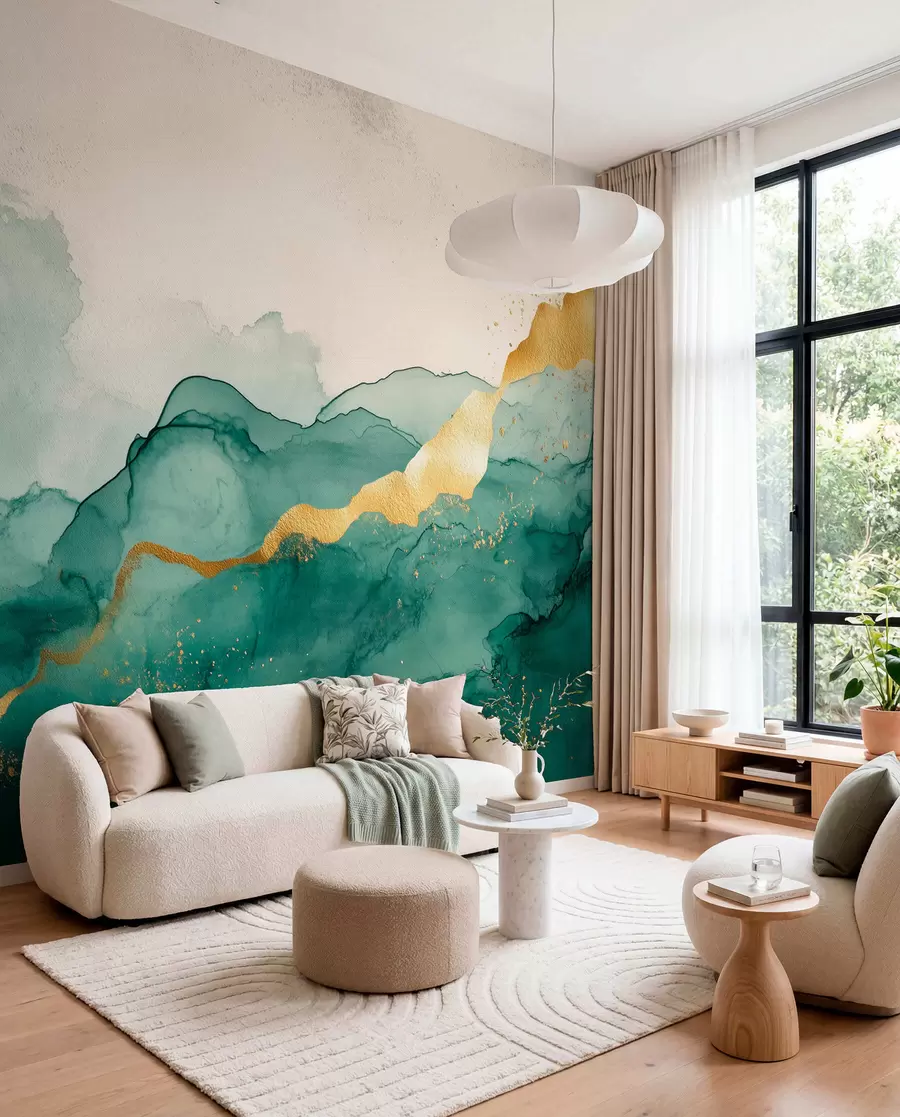 wall murals Vintage emerald watercolor composition w01362v1
