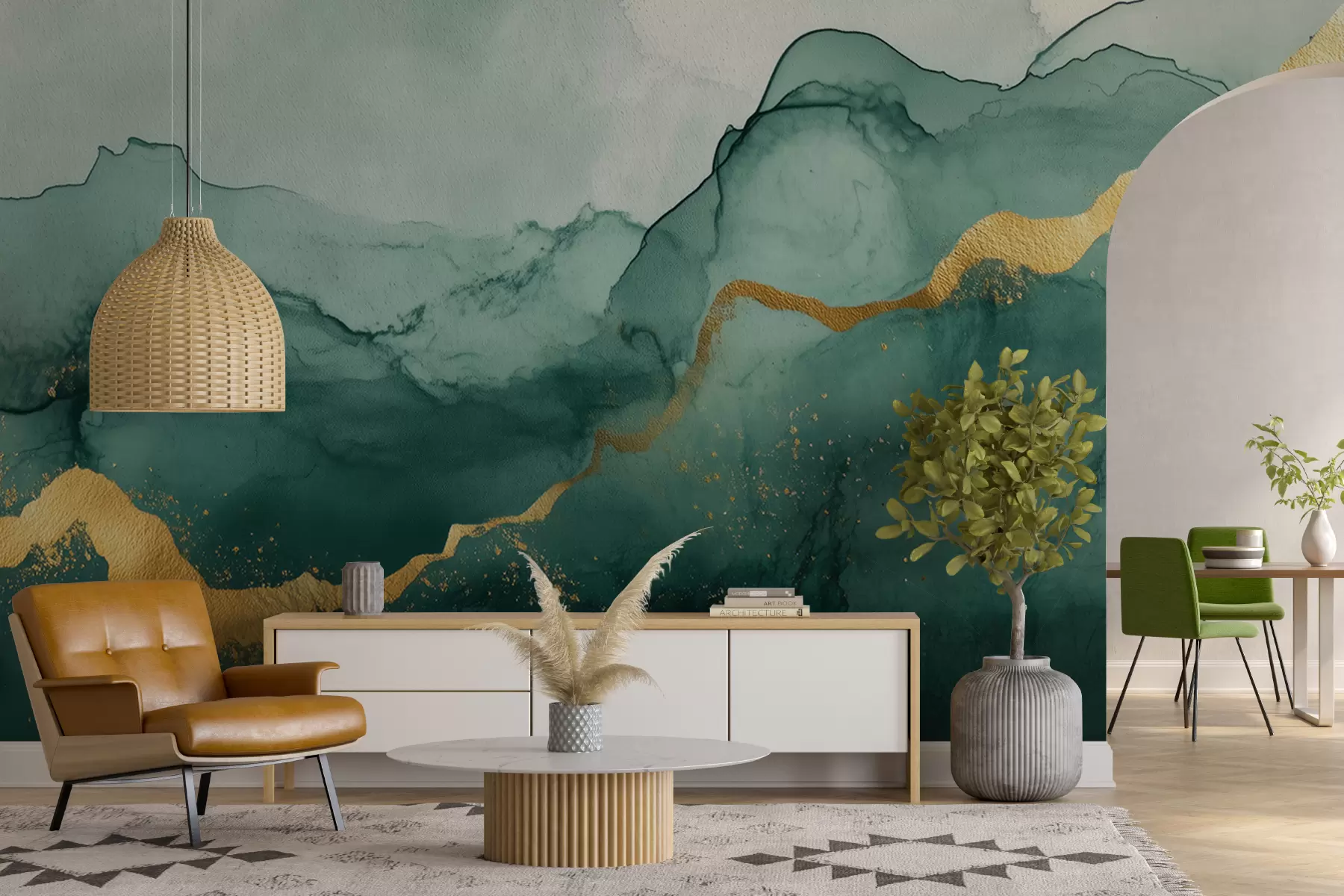 wall murals Vintage emerald watercolor composition w01362v1