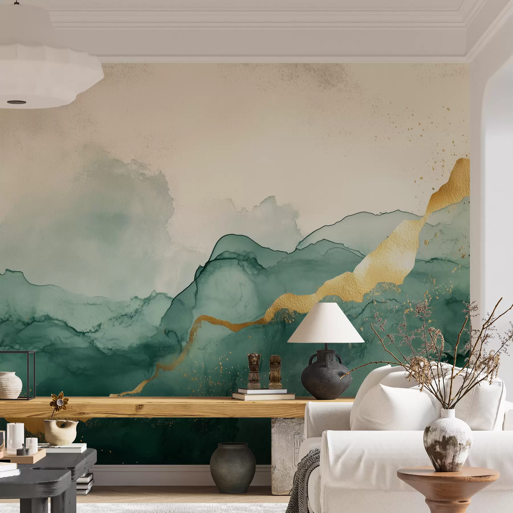 Wall Mural Photo Wallpaper Vintage emerald watercolor composition w01362v1