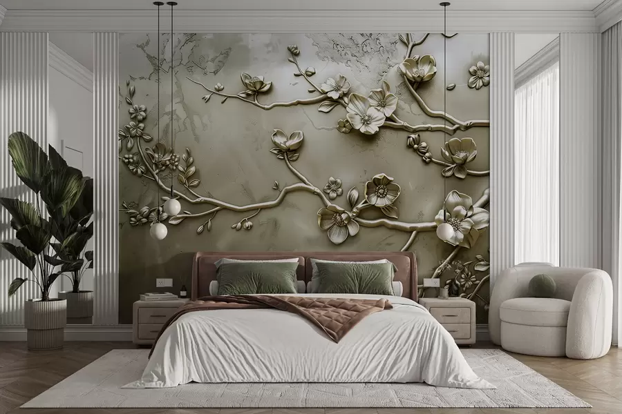 Wall Mural Photo Wallpaper relief of flowers and plants on the surface w01432v1