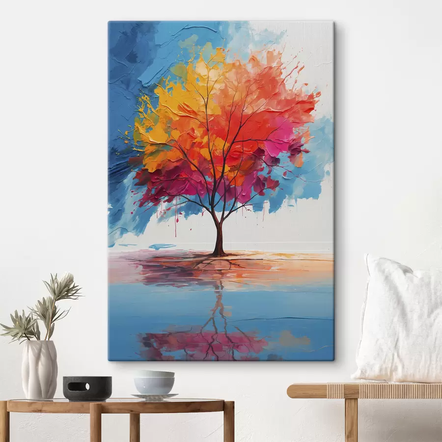 wall murals Abstract multicolored tree on a lake s40455