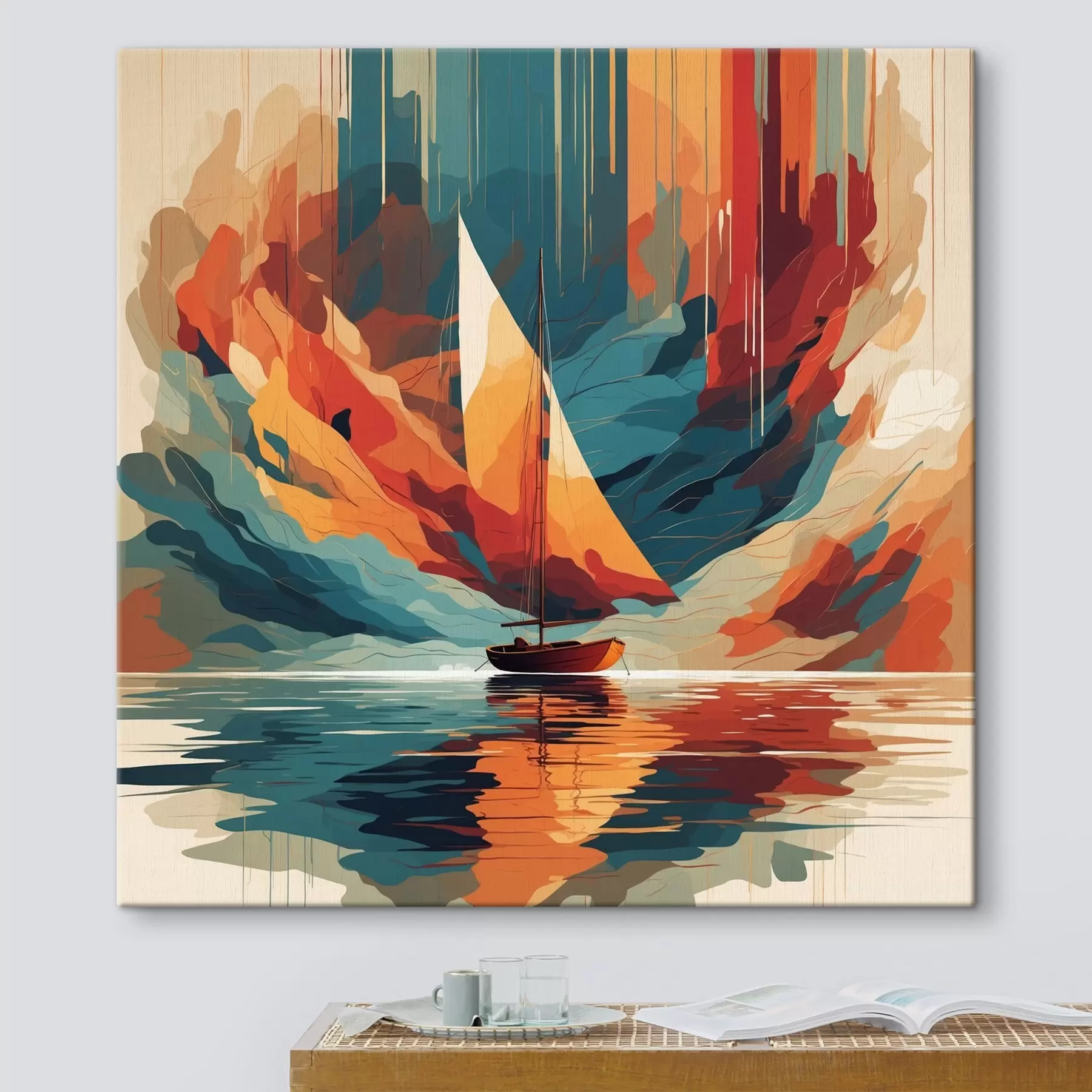wall murals Boat on lake in vector graphics s40462