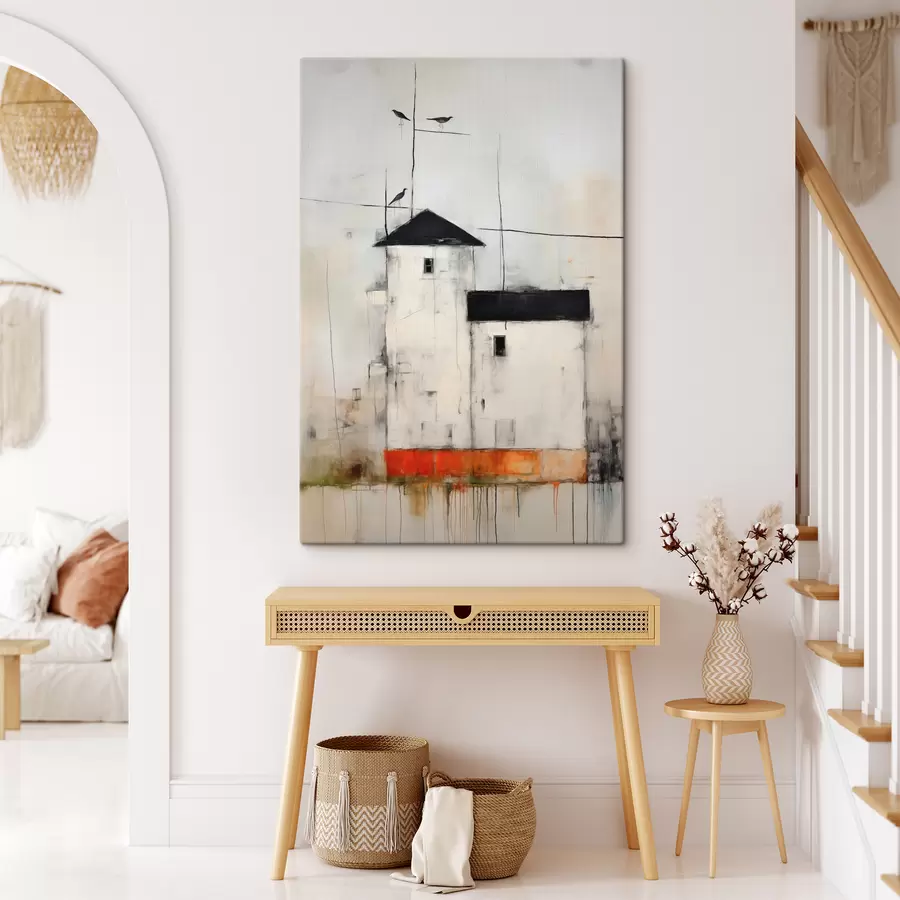 murales Escena abstracta con pájaros y edificio s40685