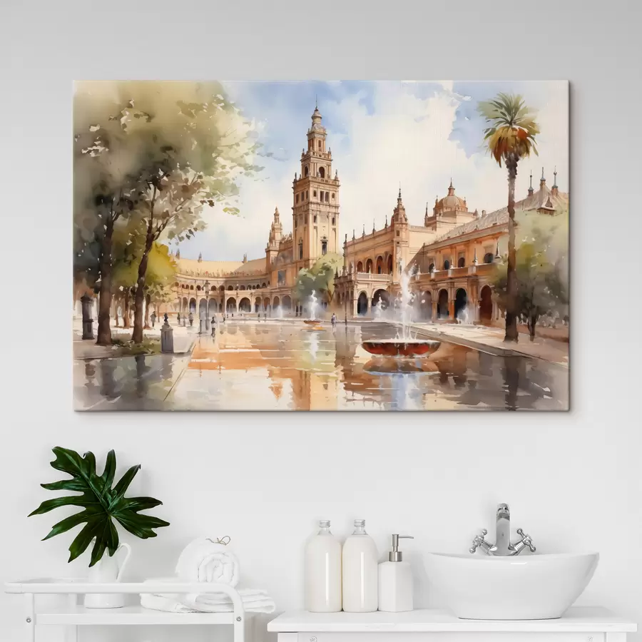 wall murals Castle square in the city watercolor s40681