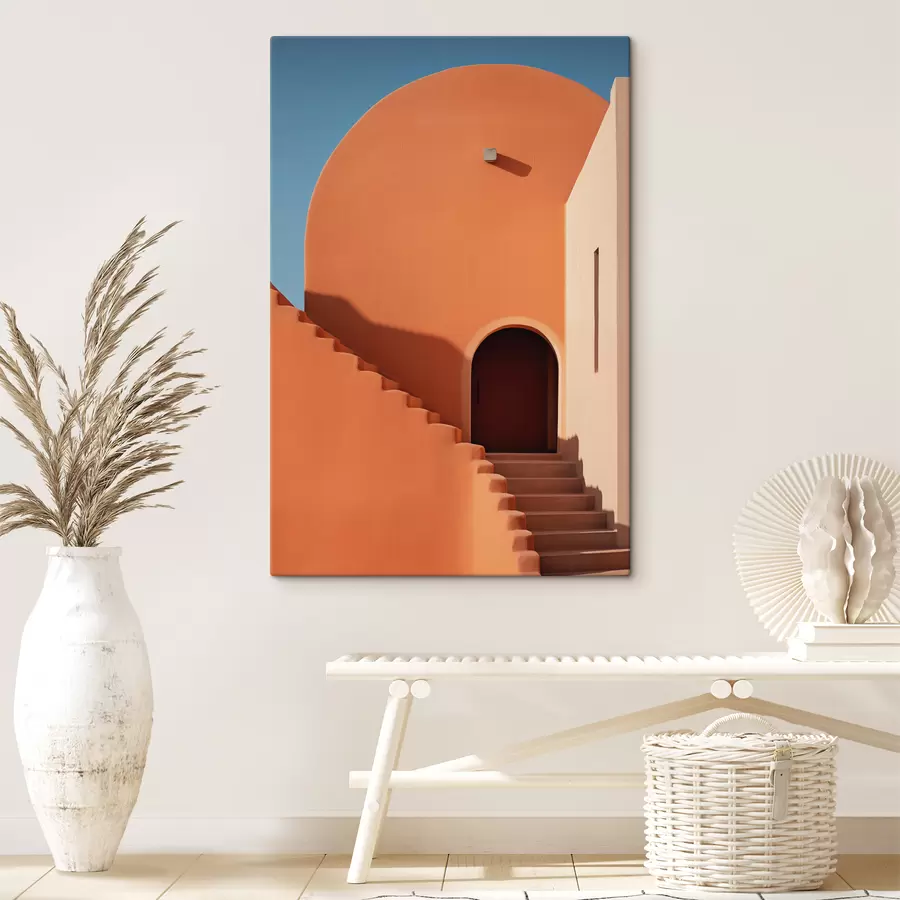 murales Edificio de arquitectura minimalista con escalones, color azul, naranja s40724