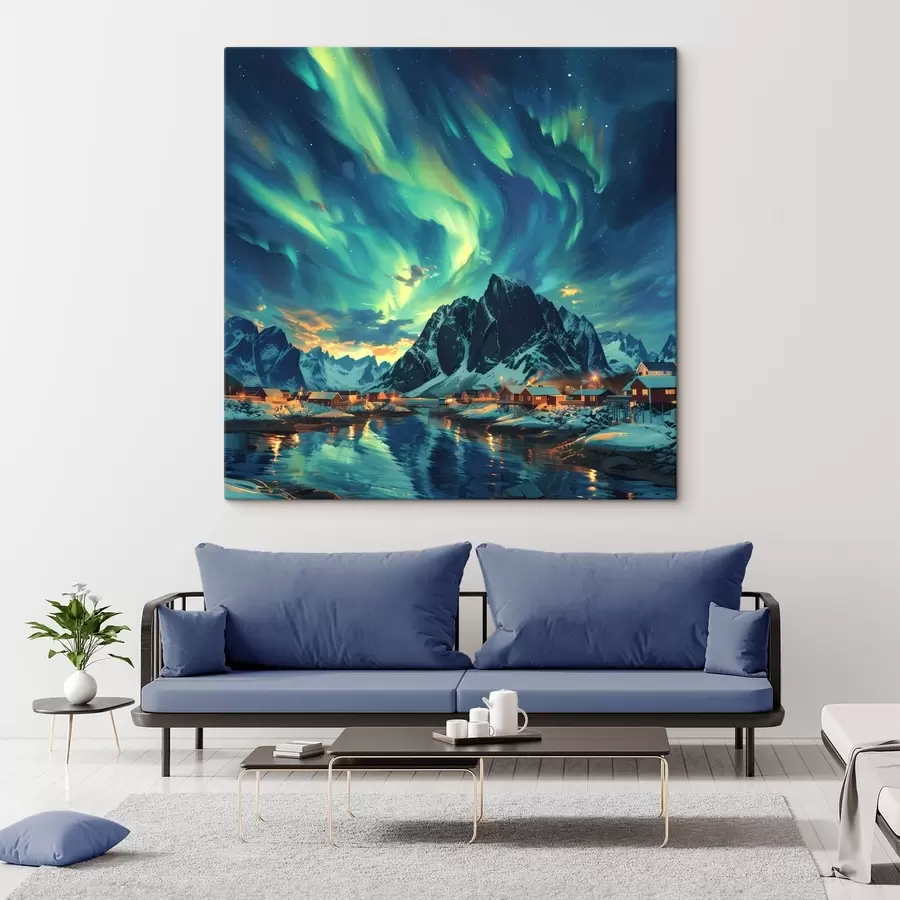 murales Islas Lofoten, luces del norte, pueblo de invierno s40299