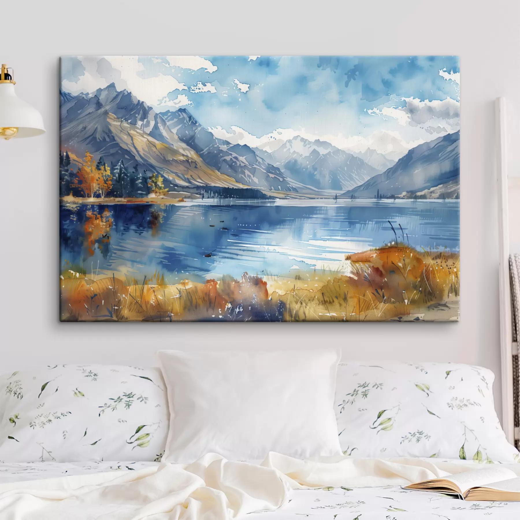 wall murals Watercolor mountains landscape, autumn colors s40308