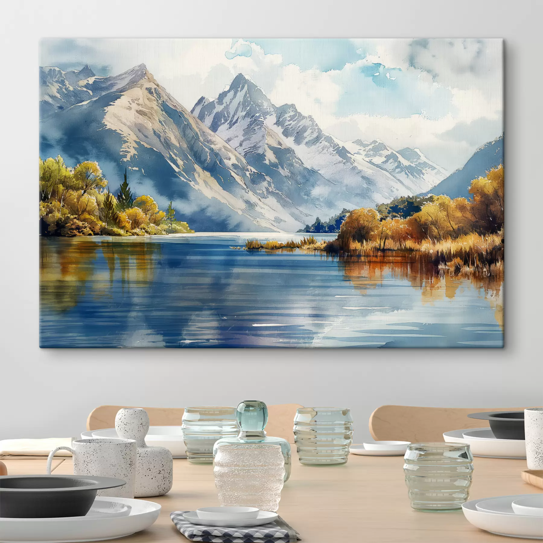 wall murals Autumn mountains landscape, river, trees s40309