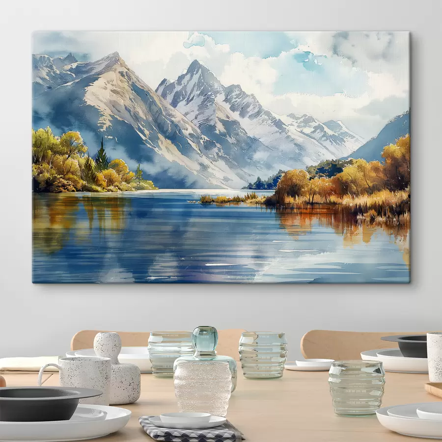 wall murals Autumn mountains landscape, river, trees s40309