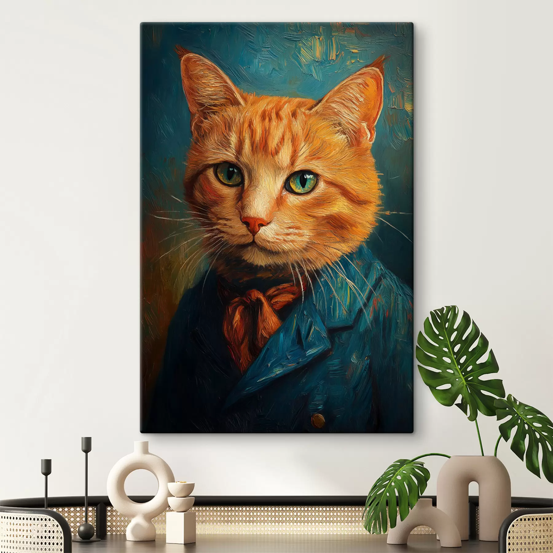 wall murals Red cat in a suit in the style of a Van Gogh portrait s40647