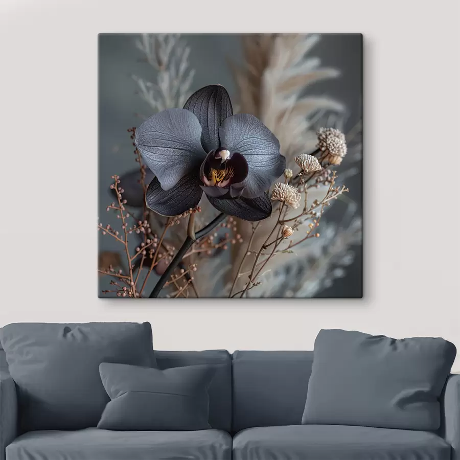 wall murals Elegant floral arrangement of black orchid and other dried flowers s40661