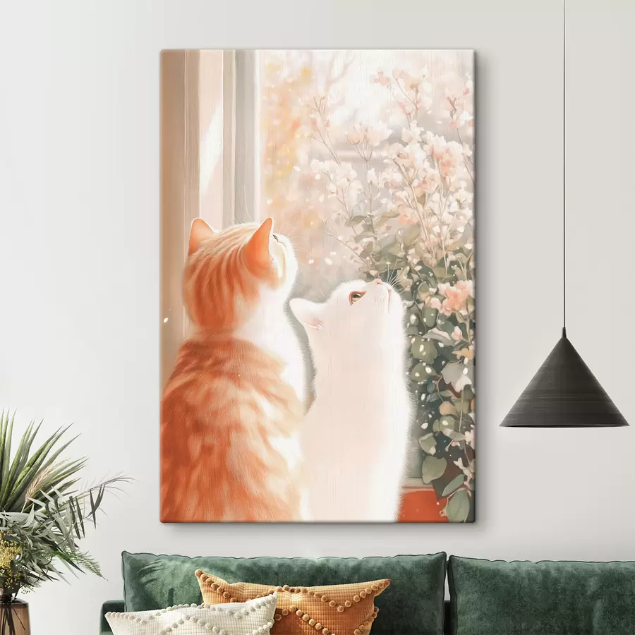 murales Ilustración a lápiz y acuarela de dos adorables gatos sentados juntos s40670