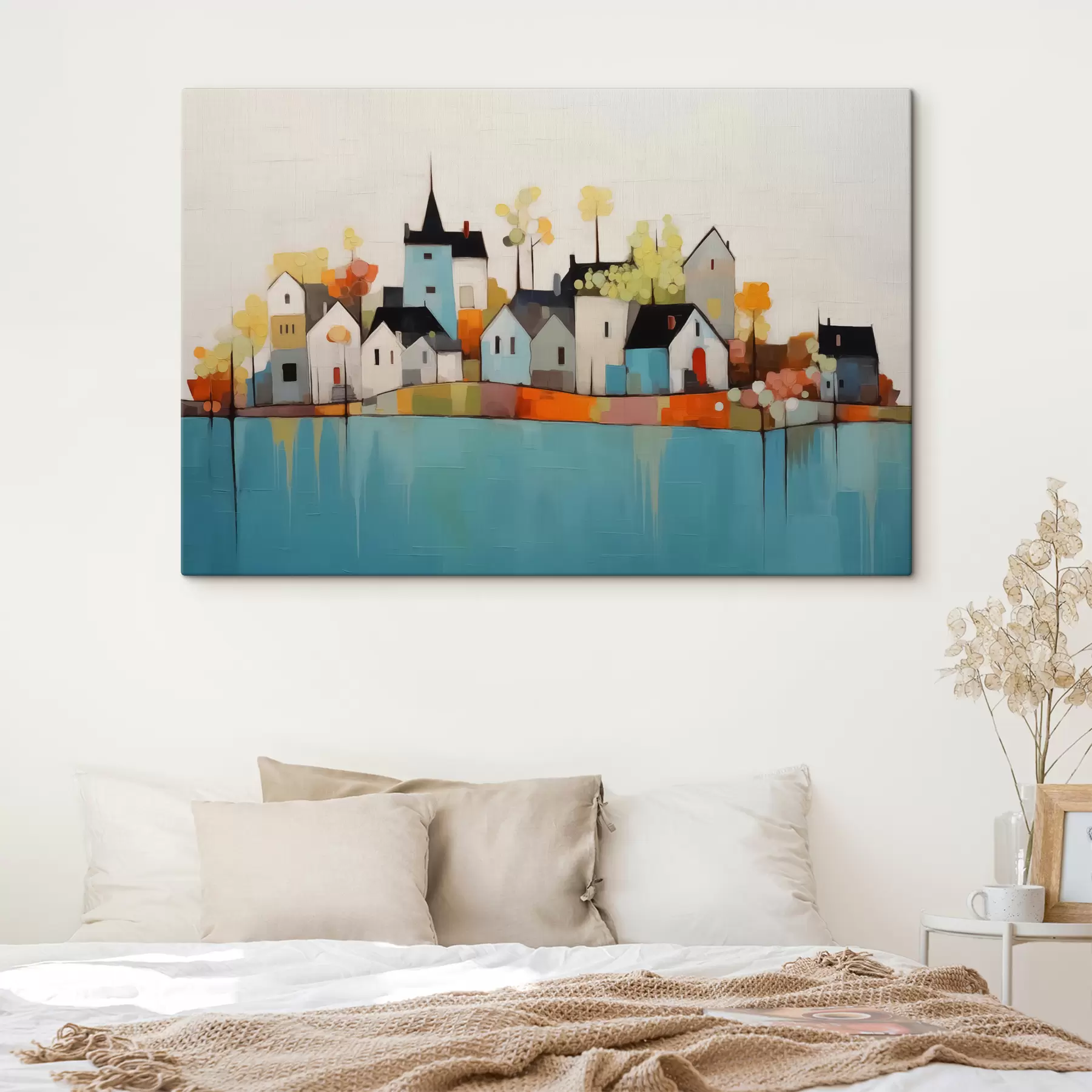 wall murals Abstract city and houses, blue, yellow, red color s40751