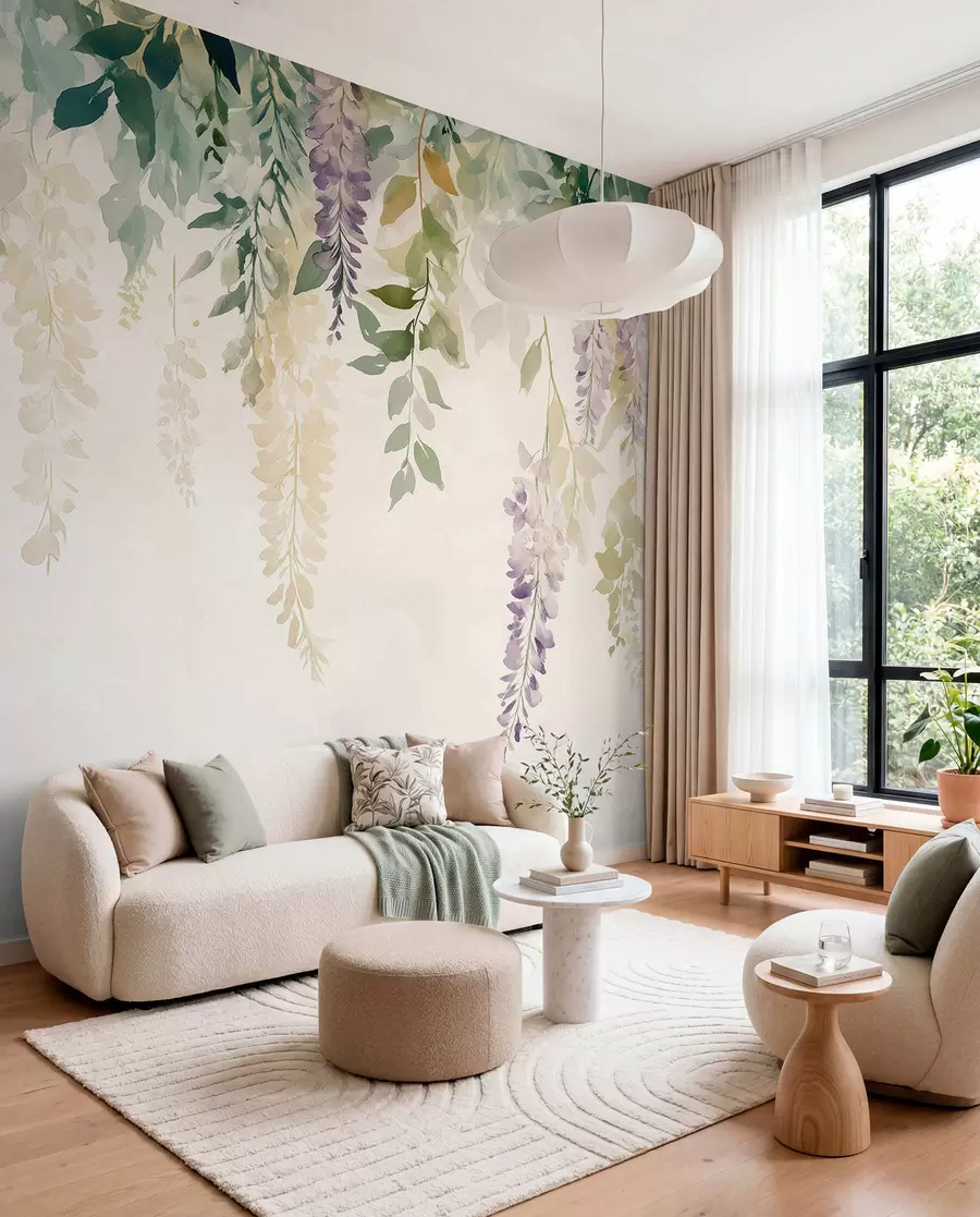 Wall Mural Photo Wallpaper Wisteria flower ornament, floral, watercolor, natural colors w01545