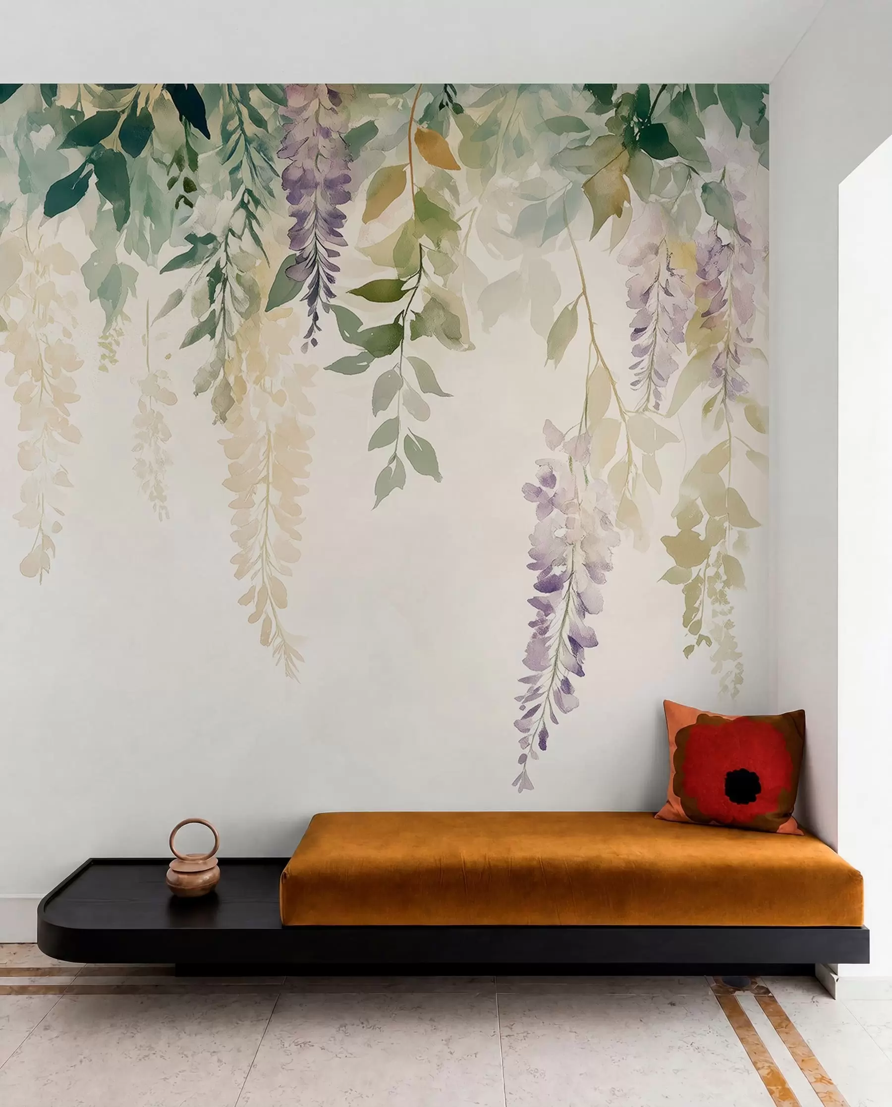 wall murals Wisteria flower ornament, floral, watercolor, natural colors w01545