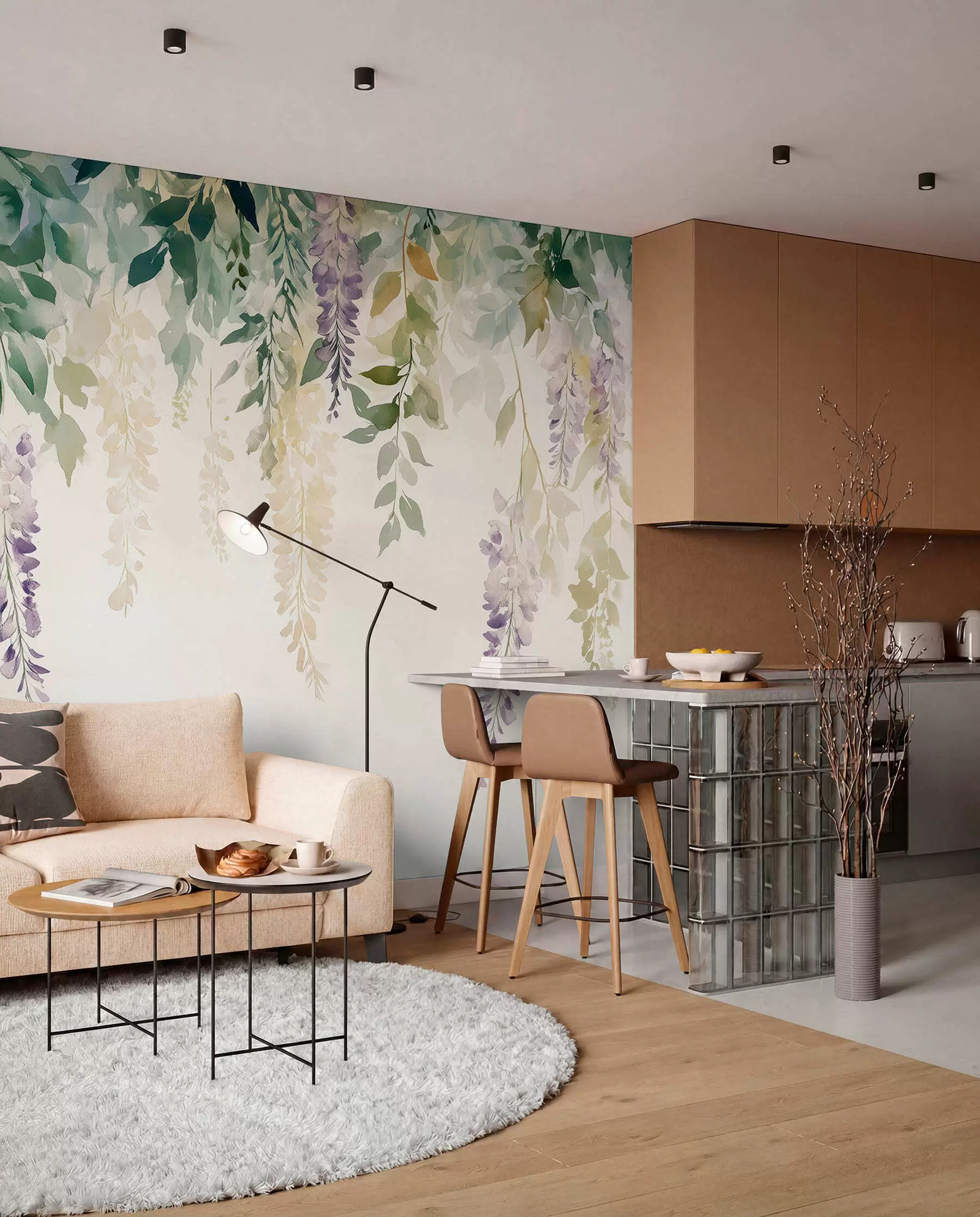 wall murals Wisteria flower ornament, floral, watercolor, natural colors w01545