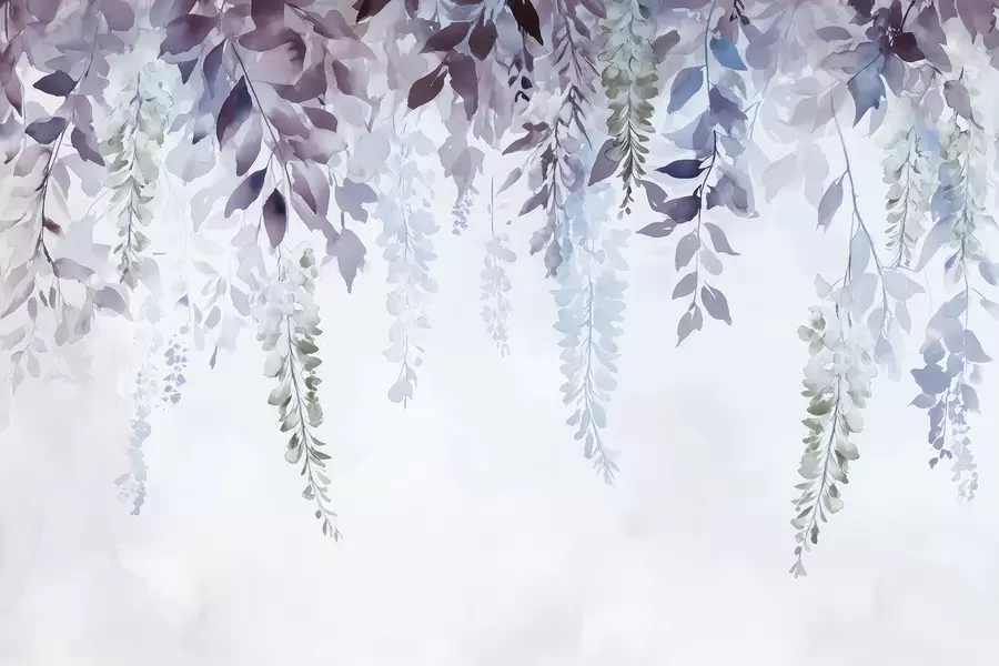 wall murals Wisteria flower ornament, floral, watercolor, blue and purple colors w01545v1