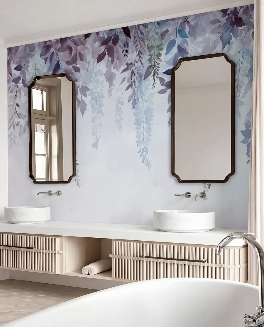 wall murals Wisteria flower ornament, floral, watercolor, blue and purple colors w01545v1