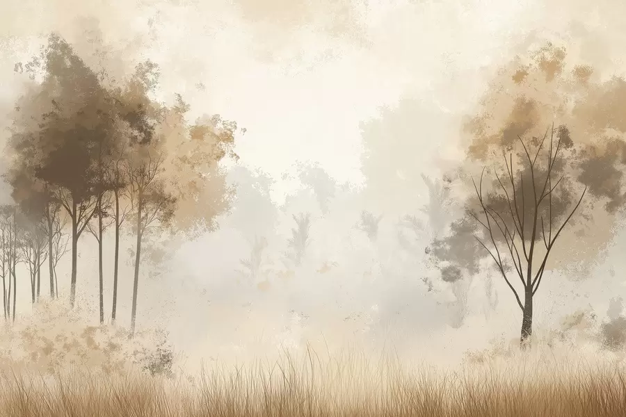 murales Paisajes de naturaleza, árboles en el bosque, textura grunge, colores beige w01564