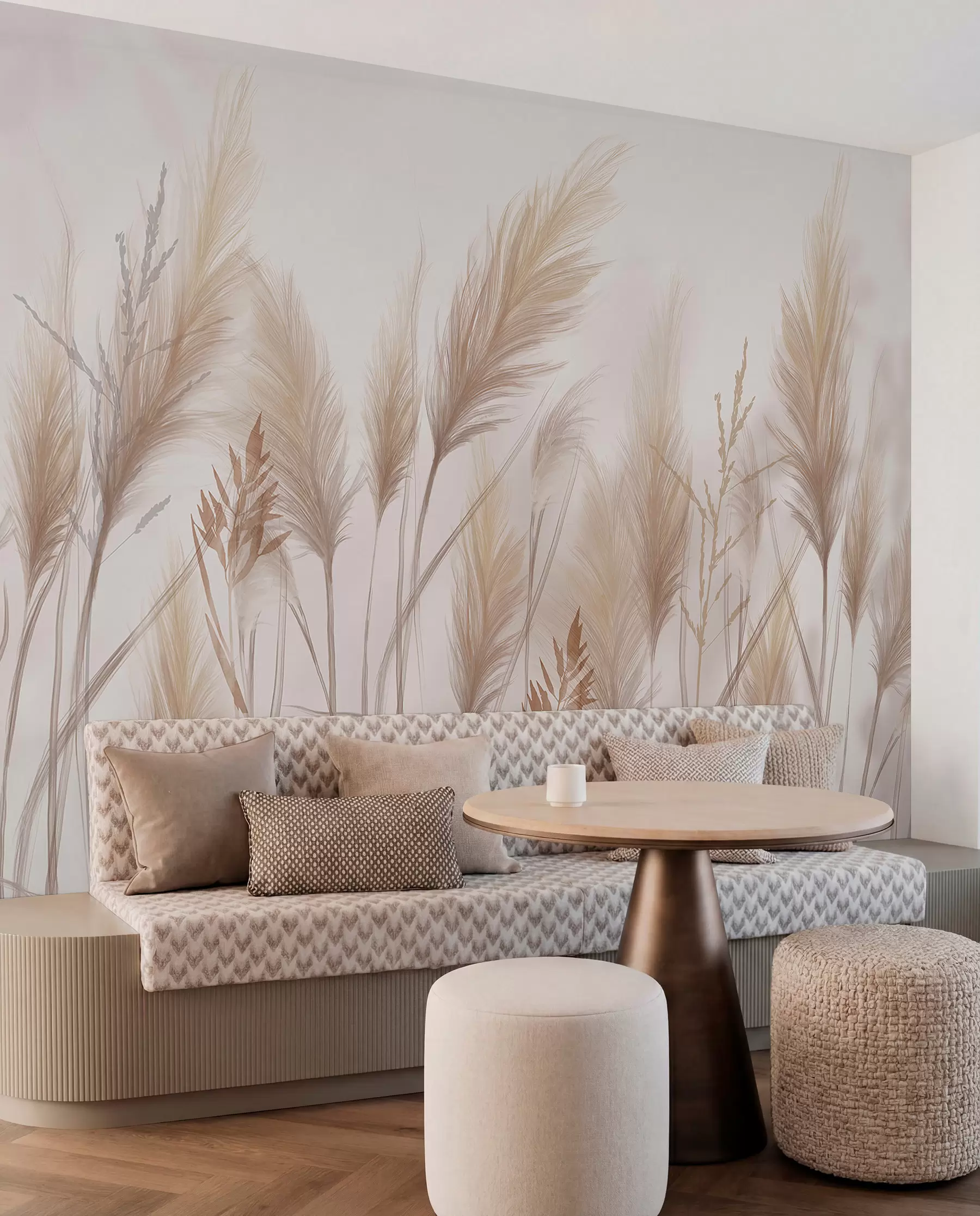 peintures murales De grands brins d'herbe beige en épis se balançant dans le vent sur un fond doux et clair w08268