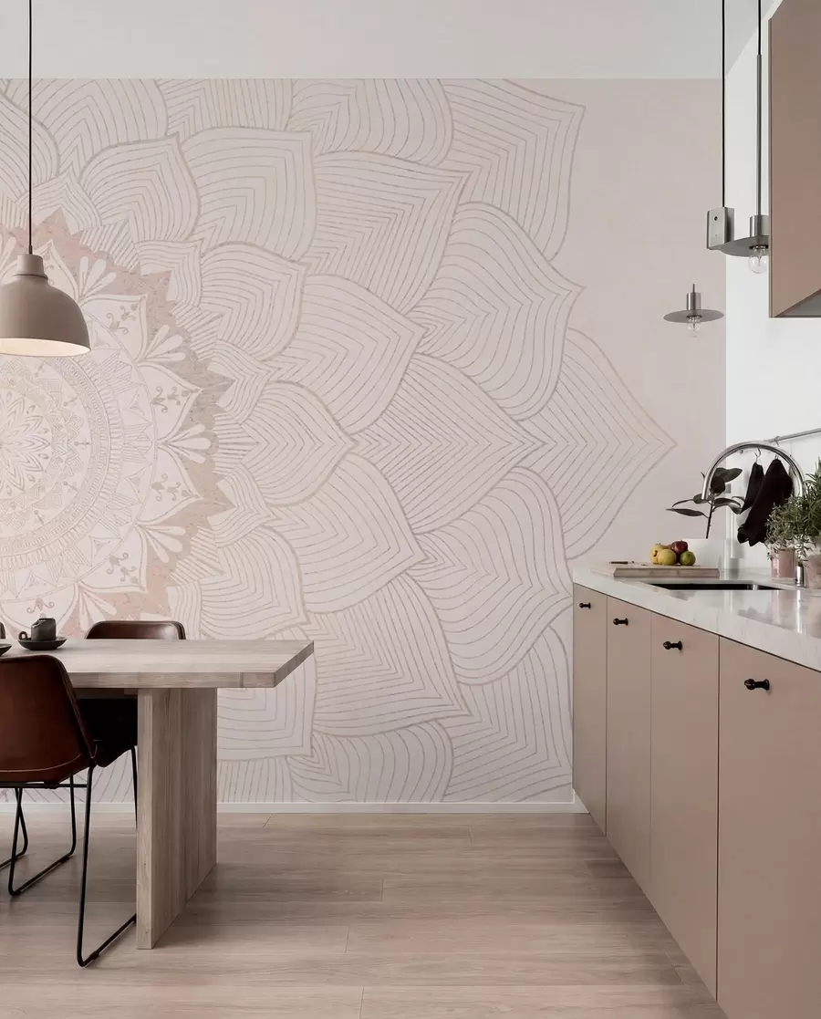 peintures murales Mandala rond, papier peint pour espace yoga ou pour harmoniser l'espace personnel. Mandala mural aux couleurs chaudes et pastel sur fond texturé et irrégulier w01088