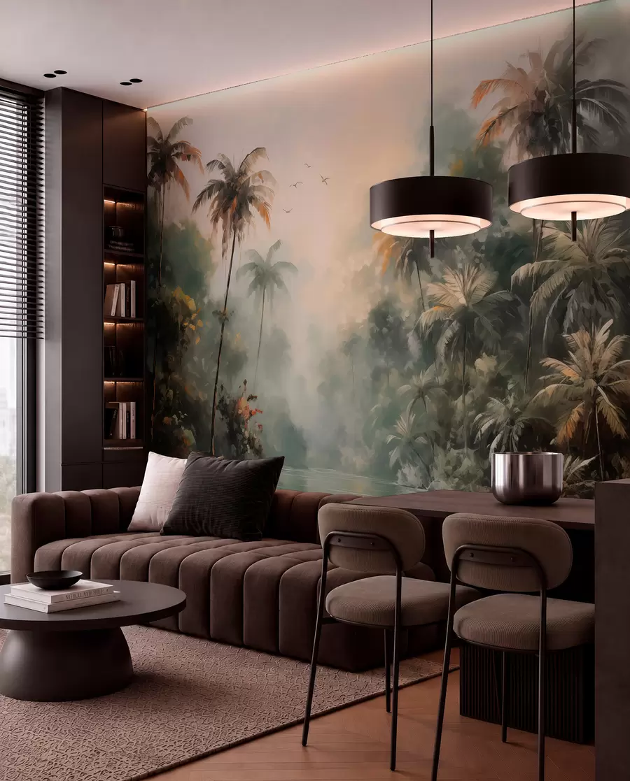 Wall Mural Photo Wallpaper Jungle by the pond, palm trees, vegetation w01613