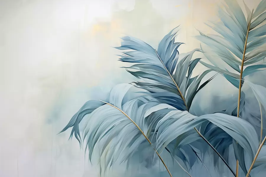 murales Hojas de palmera azules contra la niebla w01618