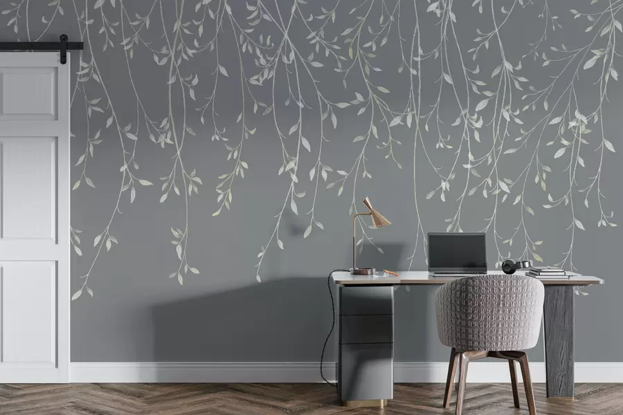 Wall Mural Photo Wallpaper Hanging branches on a gray background w01522v1