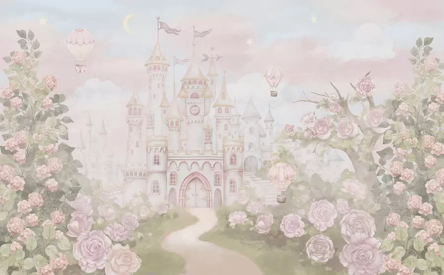 Wall Mural Photo Wallpaper Magical castle with large flowers and trees w01524