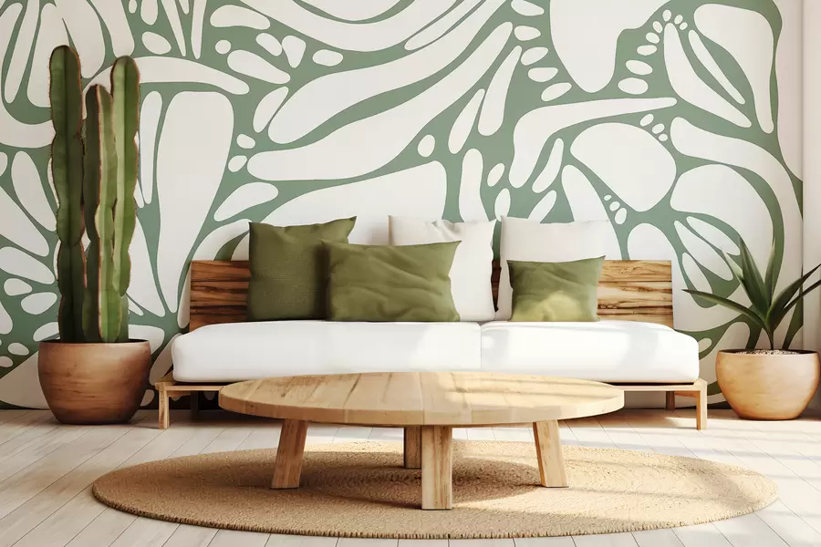 Wall Mural Photo Wallpaper Abstract geometric pattern, tribal style, light green color w01623v2