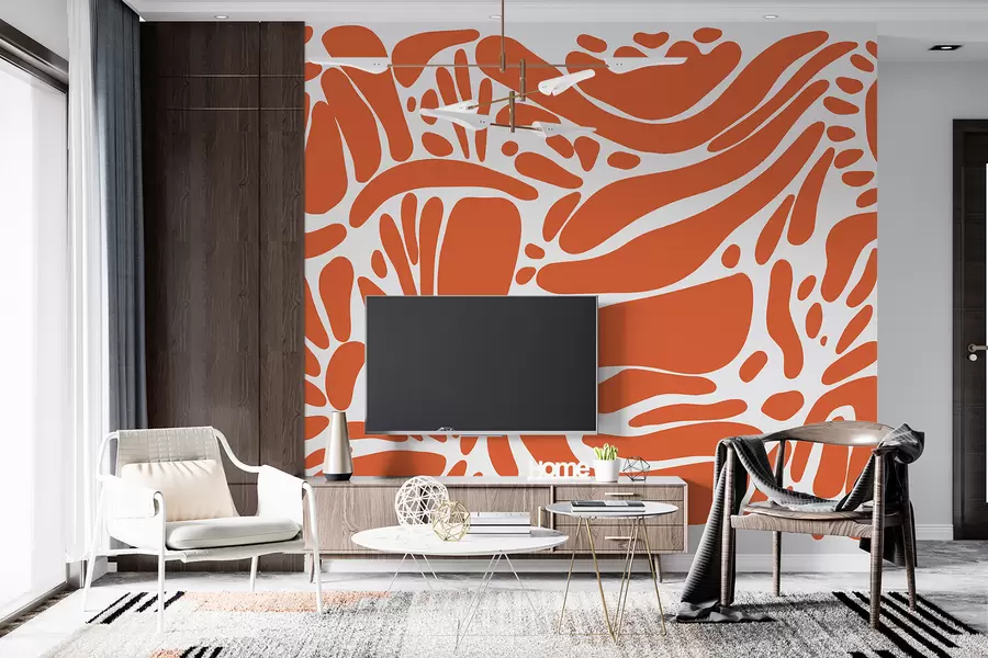 murales Motivo geométrico abstracto, estilo tribal, color naranja w01623v6