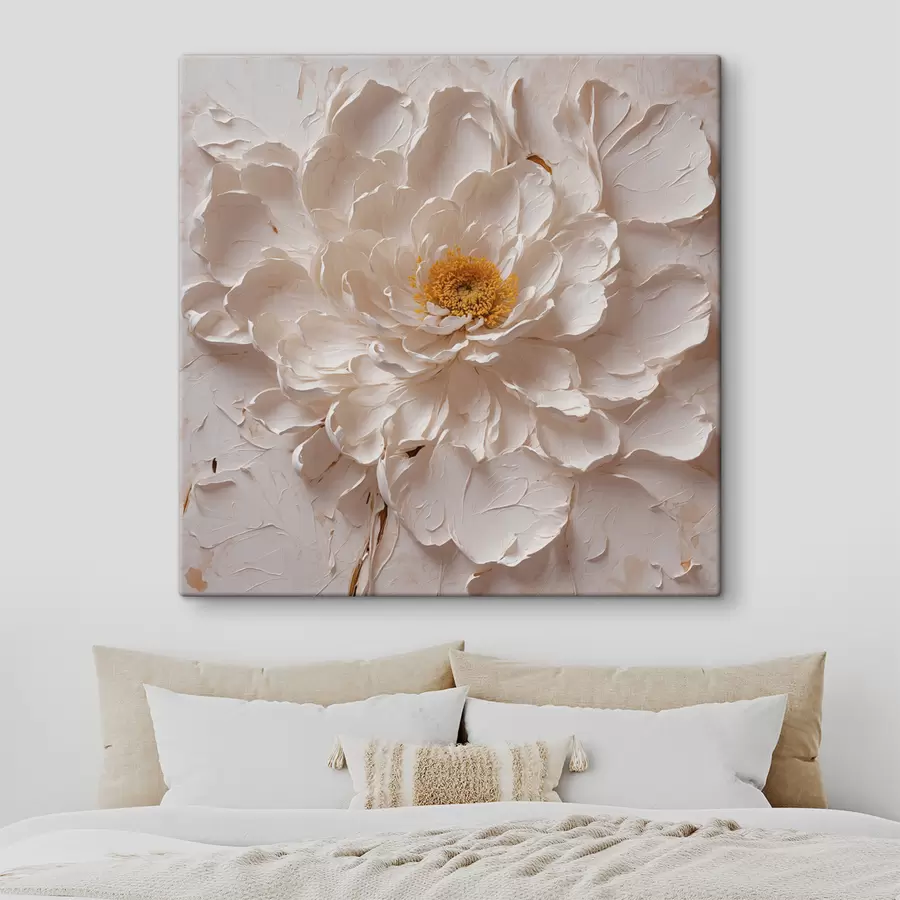 murales Flor blanca al óleo sobre fondo blanco s40618