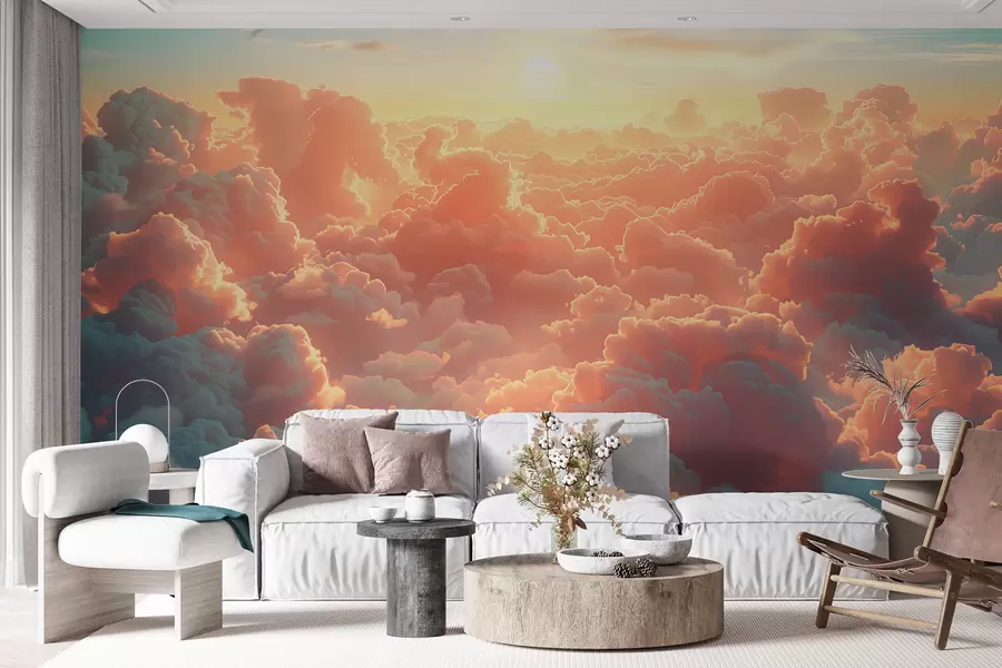 murales Cielo brillante con muchas nubes en el cielo en colores cálidos w01539