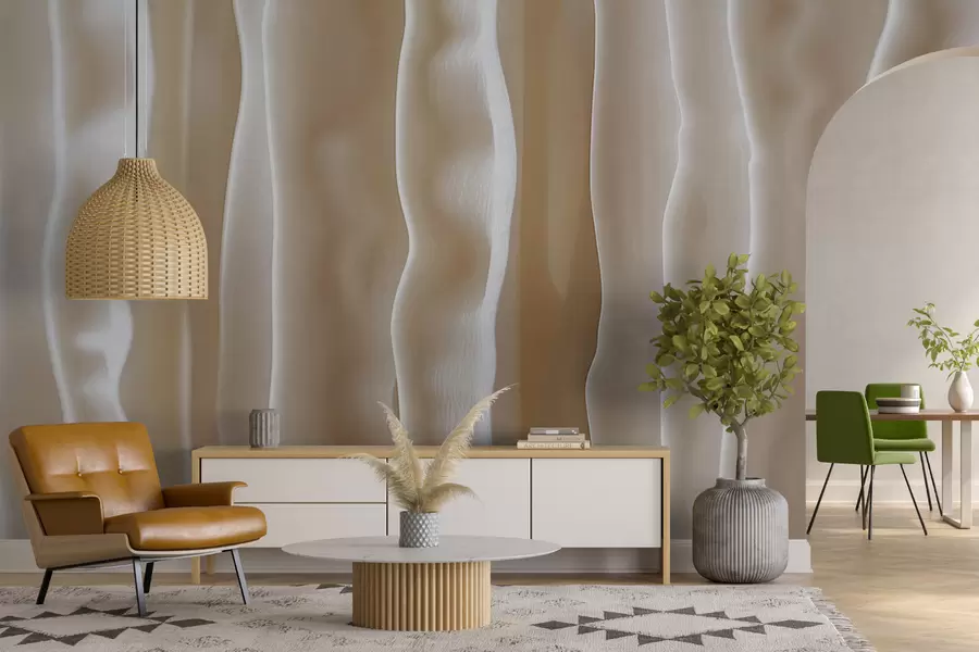 murales Escena abstracta de material orgánico, tallada en 3D a rayas verticales en color beige w01541
