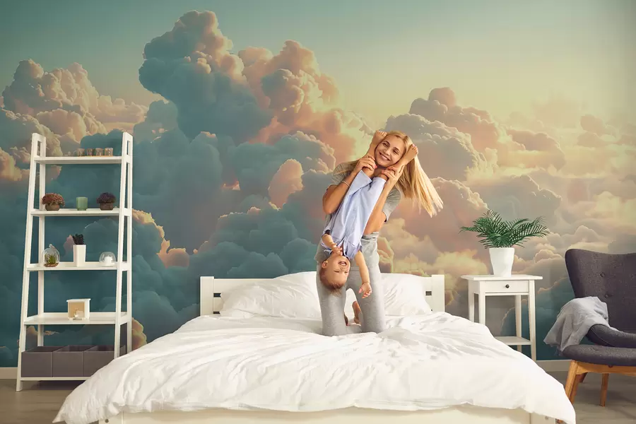 murales Cielo brillante con muchas nubes de colores claros w01543