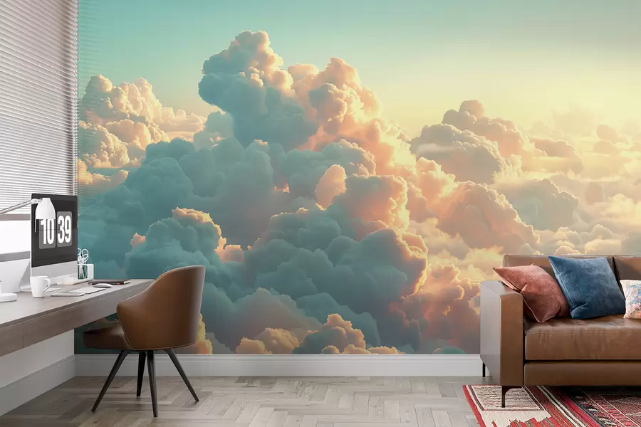 murales Cielo brillante con muchas nubes de colores claros w01543