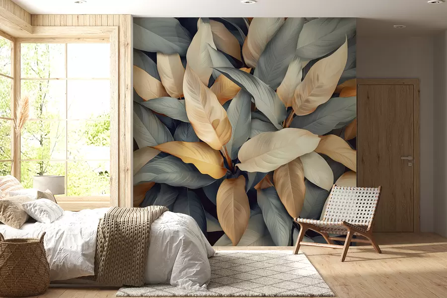 wall murals Tropical plants in pink and beige colors w01586v1