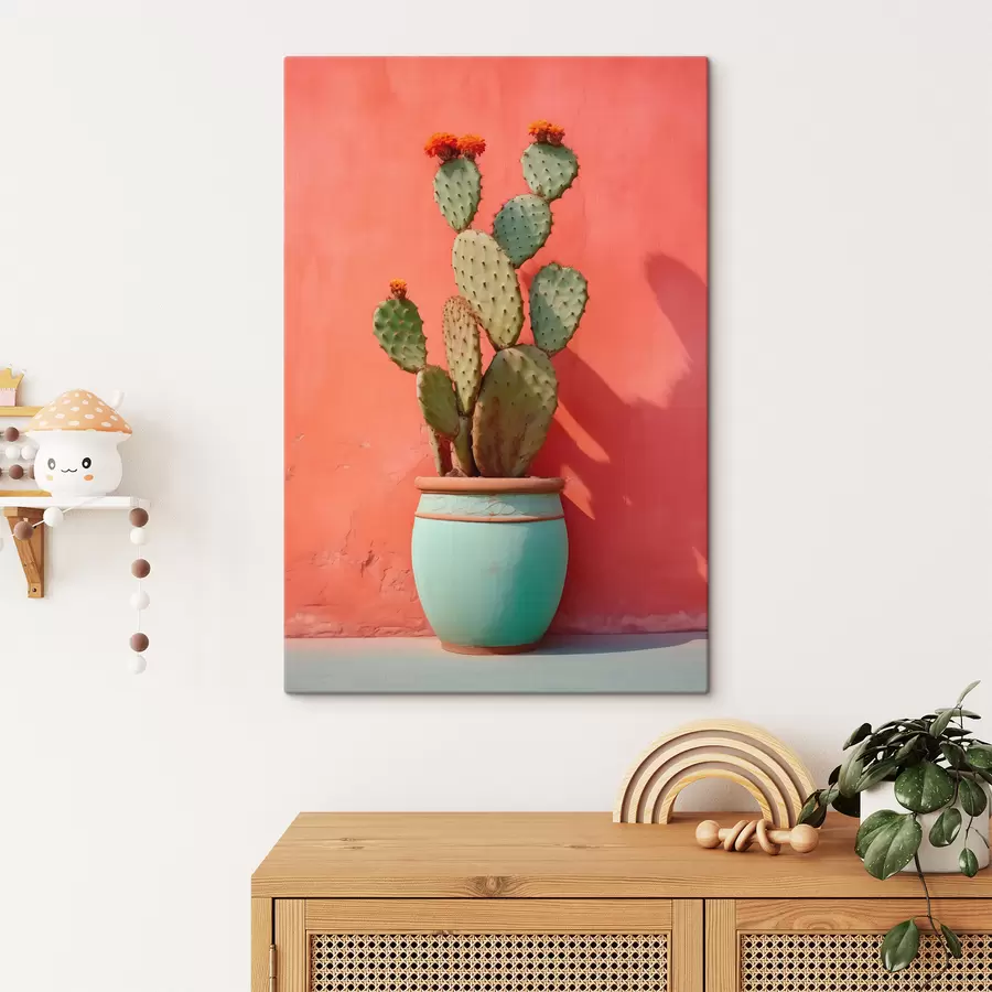 wall murals Cactus in a light pot against a pink red wall s40800